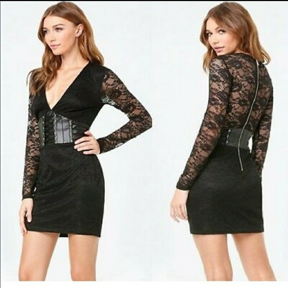 bebe Dresses & Skirts - Bebe Adri Corset Lace Deep V dress